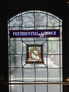 Stain glass in the Presidential Lounge in the Mission Inn